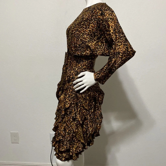 St. Gillian Leopard Print 100% Silk Knee-Length High Neck Dress Size 8 Petite - Picture 5 of 8